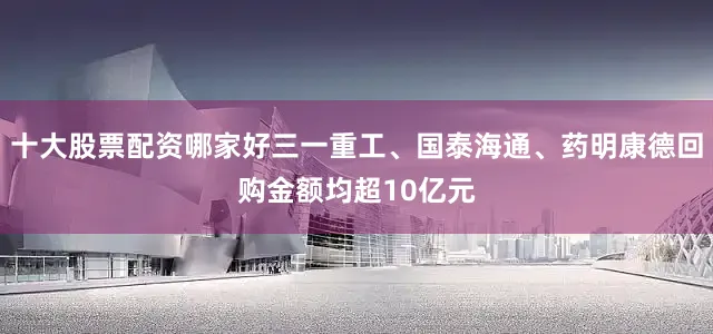 十大股票配资哪家好三一重工、国泰海通、药明康德回购金额均超10亿元